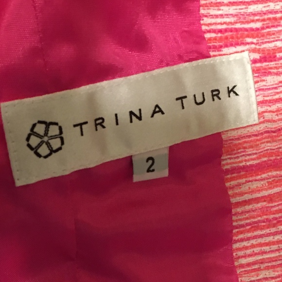 Trina Turk Pink & White Cotton Blend Three Quarter Sleeve Short Jacket, Sz 2 - Picture 3 of 4